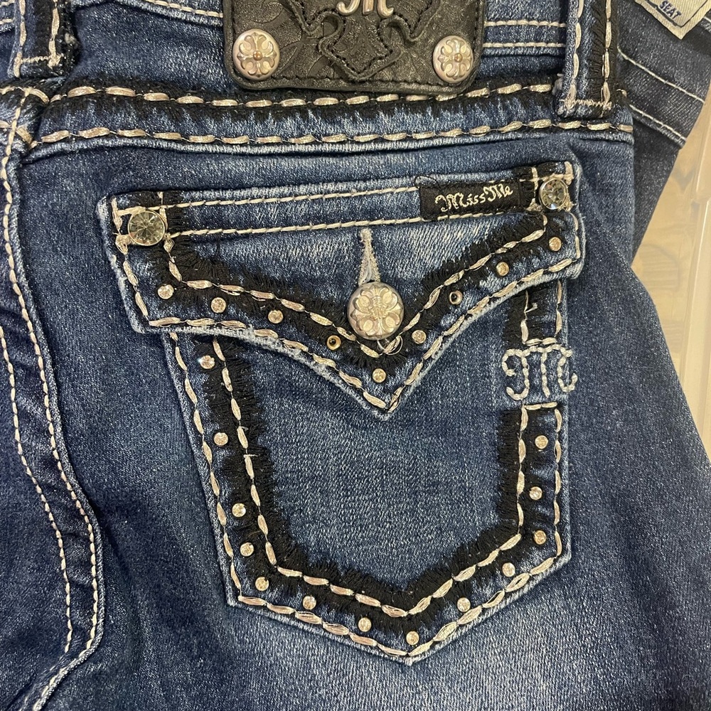 Miss Me Blue Boot Cut Jeans with Decorative Stitching